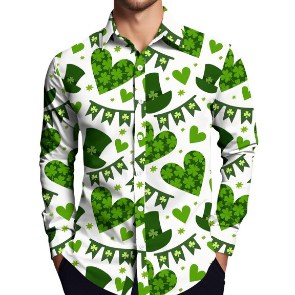 LTTVQM St Patrick's Day Shirts for Men Shamrock Print Button Down Funny Casual Tunic Tops Trendy Clothes Cyan M