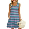 thumbnail image 1 of LTTVQM Summer Dresses for Toddlers Girls 12-13 Sleeveless Striped Sundress Comfy Round Neck Tank Dress Holiday Cover Up Dresses with Pocket Navy 12-13, 1 of 7
