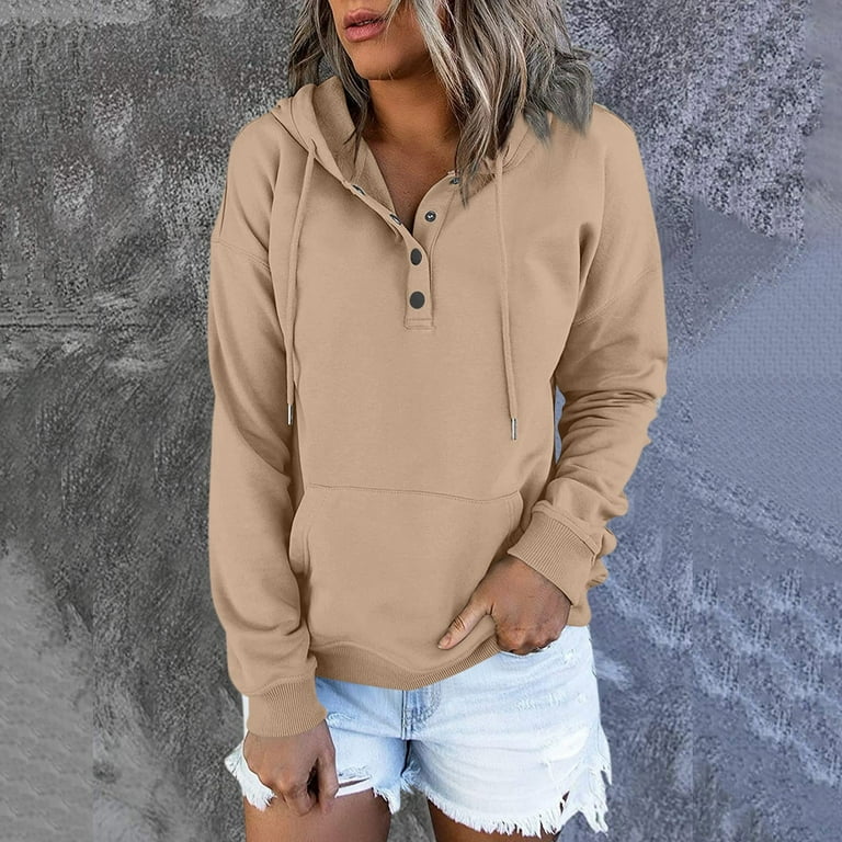 LTTVQM Sweatshirt for Women Oversized Solid Color Sweatshirts Drawstring Long Sleeve Pullover Sweatshirt with Pocket Casual Tops 2024 Camel L Walmart