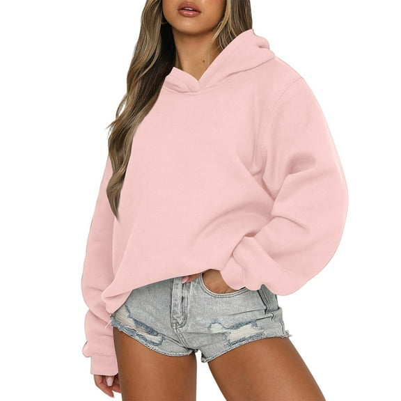 LTTVQM Sweatshirts for Women Casual Long Sleeve Hoodie Trendy Crewneck Drawstring Pullover Tops Comfortable Hooded Sweatshirts Pink M