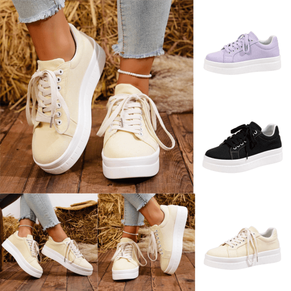 LTTVQM Tennis Sneakers for Women Lace-Up Chunky Platform Dressy Non-Slip Fashion Sneakers Casual Outdoor Breathable Athletic Walking Shoes Beige 37(US-6.5)