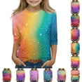 thumbnail image 1 of LTTVQM Three Quarter Sleeve Shirts for Girls Funny Fall Casual Rainbow Gradient Print T Shirts Basic Round Neck Blouses Tween Girls Fashion Tops 3-13 Years, 1 of 5