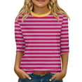 thumbnail image 1 of LTTVQM 3/4 Sleeve Shirts for Toddler Girls 12-13 Winter Trendy Striped Print Cute Tops Comfy Crew Neck Blouses Tween Girls Tops Hot Pink 12-13 Years, 1 of 4