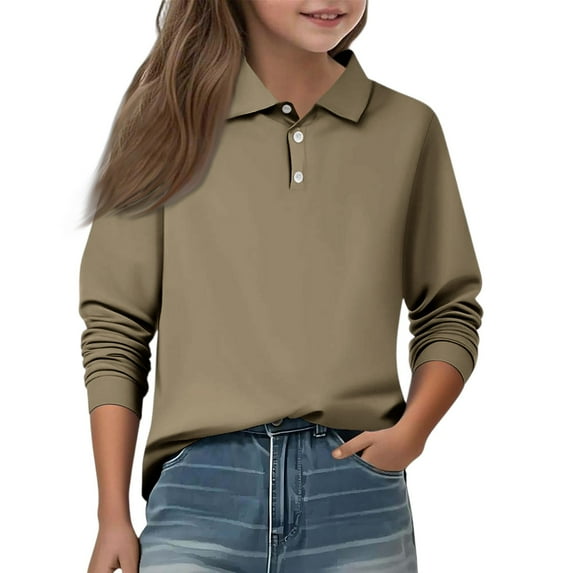 LTTVQM Toddler Girls Polo Uniform Shirts School Camel Long Sleeve Tops Casual Button Down Tshirts 2025 New Collared Golf Polo Shirt Comfy Clothing Camel 3-4 Years