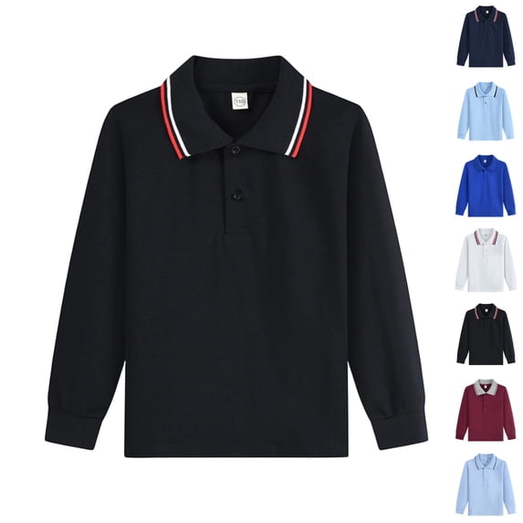 LTTVQM Toddler Girls Polo Uniform Shirts Size1 Long Sleeve Uniform Top Casual Button Down Tshirts 2026 New with Collar Polo Shirts Lightweight Clothing Black 7-8 Years