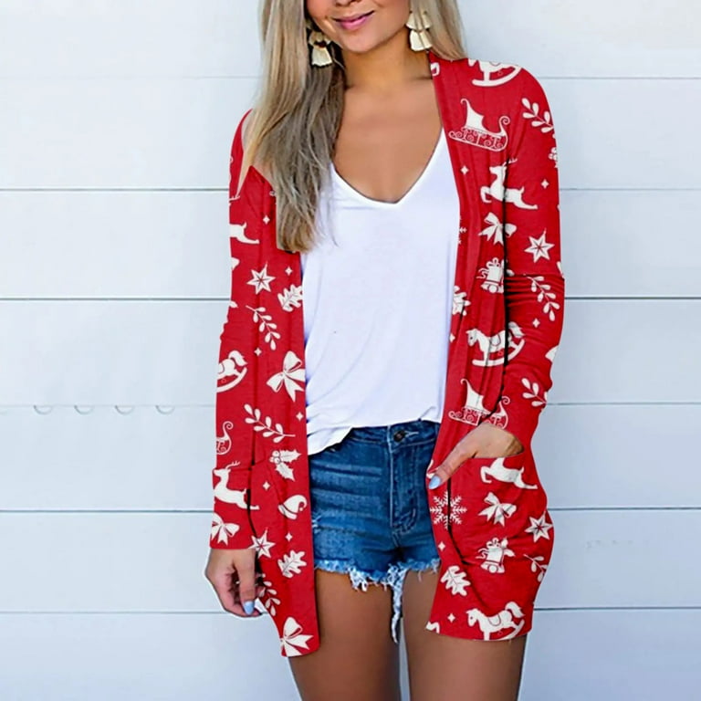 LTTVQM Ugly Christmas Cardigans Sweaters for Women Lightweight Cardigan Oversized Funny Christmas Gift Print Kimono Long Sleeve Open Front Casual Holiday Outwear Coat White XL Walmart