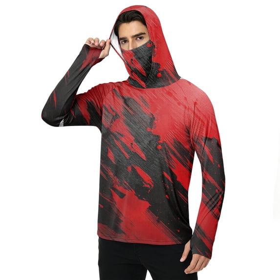 LTTVQM Unisex Adult Light Cooling UV Block Hooded Pullover Built-in Full Face Mask Long Sleeve for Fishing Cycling & Swimming Dark Gray XL