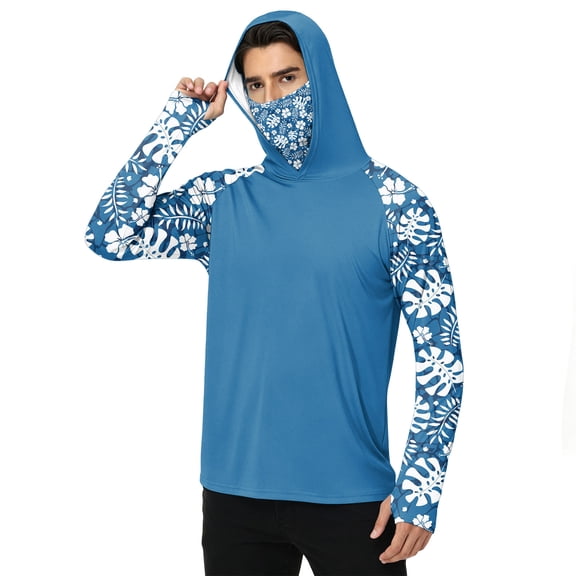 LTTVQM Unisex Adult Light Cooling UV Block Hooded Pullover Classic Realtree Tree Camo Raglan Print Built-in Full Face Mask Long Sleeve Fishing Cycling Hunting Wear Royal Blue M