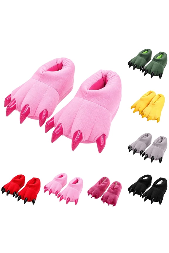 Unisex Funny Monster Slippers Soft Comfortable Slip On Claw Shoes Winter Flannel Anti-Skid Warm Cozy Novelty Slippers For Halloween Christmas Cosplay Costumes Pink Women5.5-10/Men4.5-9