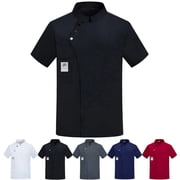 LTTVQM Unisex Short Sleeve Chef Coat Breathable Cook Jacket Asymmetric Button Work Shirt for Men Women Restaurant Kitchen Uniform