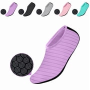 LTTVQM Water Shoes for Kids Adults Quick Dry Stretch Packable Barefoot Aqua Socks for Beach Swim Yoga Surf Camping Trendy Breathable Gym Slip on Shoes Purple 2 Big Kids