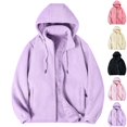 thumbnail image 1 of LTTVQM Winter Fleece Hooded Outerwear for Women Full Zip Sherpa Lined Coat Side Pockets Loose Fit Casual Shirts, 1 of 9
