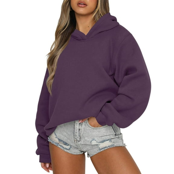 LTTVQM Winter Hoodies for Women Cute Long Sleeve Sweatshirts Trendy Crewneck Pullover Tops Soft Clothes Purple M