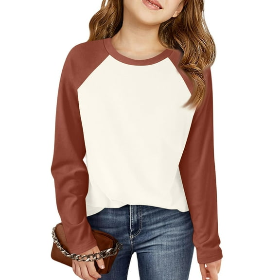 LTTVQM Winter Shirts for Child Girls 6-7 Casual Raglan Long Sleeve Tunic Tops Loose Fit Round Neck Blouses Trendy Clothes Light Brown 6-7 Years