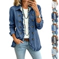thumbnail image 1 of LTTVQM Women Long Sleeve Ruffled Denim Jacket Button Down Open Front Cropped Jean Top Coat, 1 of 7