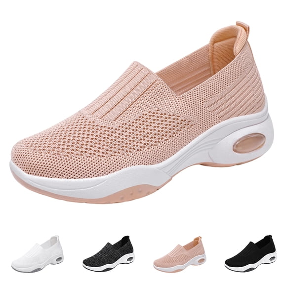 LTTVQM Women Orthopedic Sneakers Air Cushion Wedge Walking Shoes Slip On Non Slip with Arch Support Low Top 2026 Orthopedic Shoes Pink 36(US-5.5)