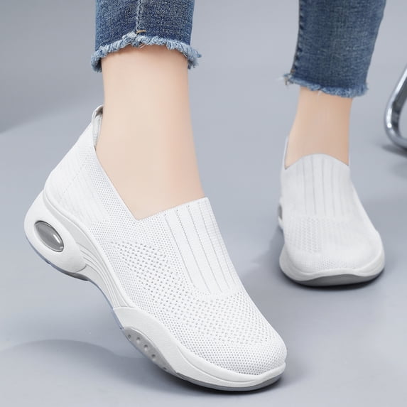 LTTVQM Women Orthopedic Sneakers Air Cushion Wedge Walking Shoes Slip On Non Slip with Arch Support Low Top 2026 Orthopedic Shoes White 40(US-8)