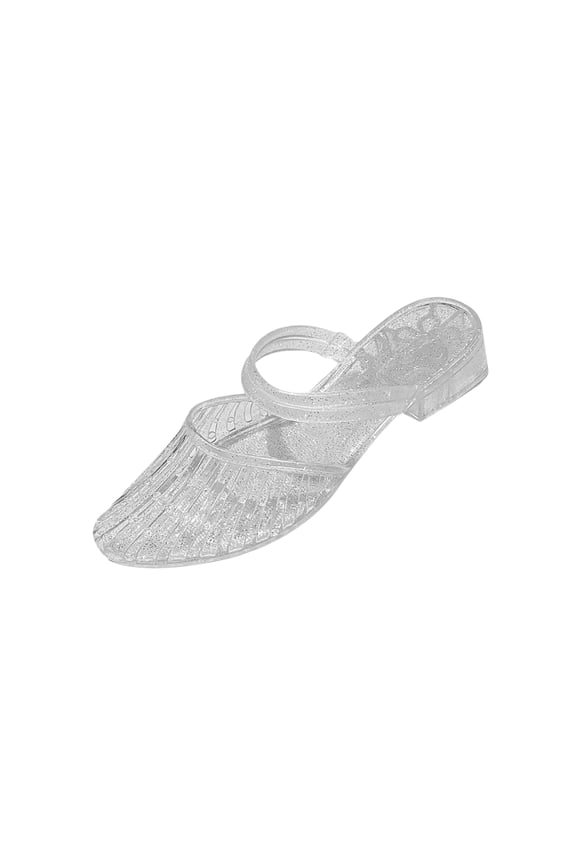 Women's Closed Pointed Toe Jelly Mules Chunky Heel Glitter Clear Hollow Out Slide Sandals Non-Slip Comfortable Trendy Vacation Lightweight Jelly Shoes White 39(US-7.5)