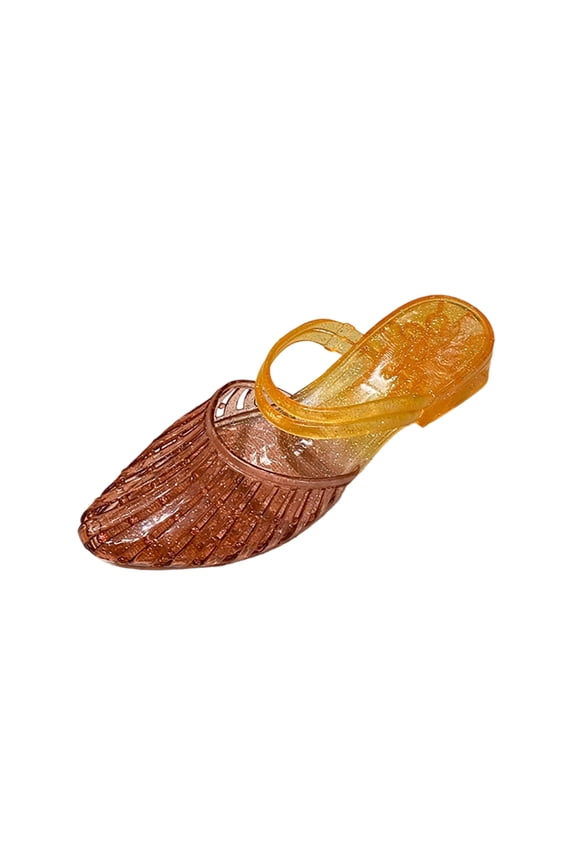 Women's Closed Pointed Toe Jelly Mules Chunky Heel Glitter Clear Hollow Out Slide Sandals Non-Slip Comfortable Trendy Vacation Lightweight Jelly Shoes Brown 39(US-7.5)