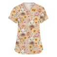 thumbnail image 1 of LTTVQM Women's Easter Scrub Tops 2026 Bunny Eggs Print Cute Short Sleeve Scrub Tops Casual V-Neck Trendy Tops with Pockets Khaki S, 1 of 5