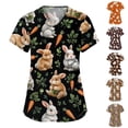 thumbnail image 1 of LTTVQM Women's Easter Scrub Tops 2026 Rabbits Eggs Print Cute Short Sleeve Clothes Comfortable V Neck Trendy Scrub Tops with Pockets Navy 4XL, 1 of 6