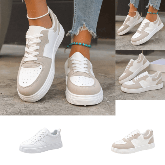 LTTVQM Women‘s Fashion Sneakers Leather Casual Lace-Up Platform Non-Slip Shoes Slip On Cushion Comfort Walking Sneakers Khaki 36(US-5.5)