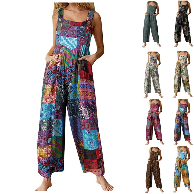 Cotton slim printed wide leg jumpsuit online