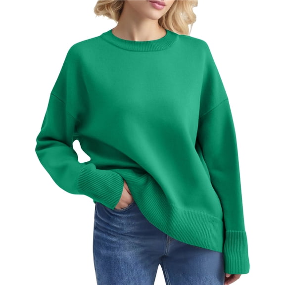 LTTVQM Women’s Long Sleeve Sweaters Cropped Crew Neck Business Casual Light Weight Spring Sweater Tops Fall Winter Fashion Clothes 2026 Green L