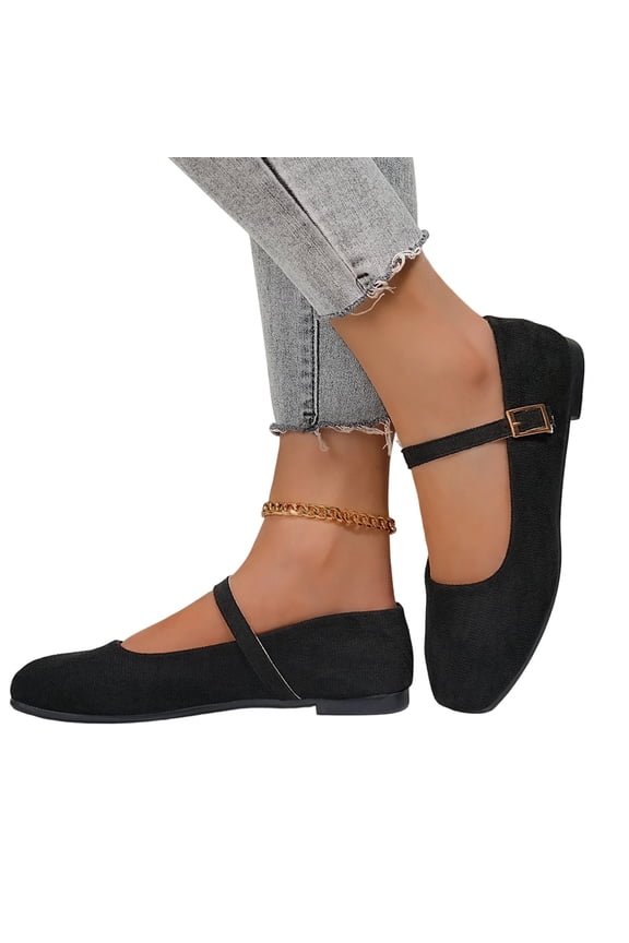 Women's Mary Jane Flats Retro Square Toe Casual Soft Ballet Flats Comfort with Strap Wedding Dressy Flats Work Office Shoes Black 38(US-7)