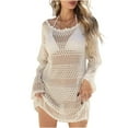 thumbnail image 1 of LTTVQM Women's Swimsuit Cover Up Crochet Vacation Long Sleeve Summer Dress Mesh Knit Beach Cover Up Hollow Out Bathing Suit Khaki M, 1 of 5