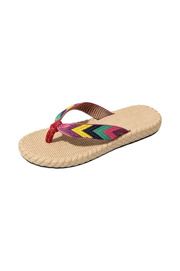 Women's Thong Flip Flops Boho Colorful Webbing Casual Beach Non Slip Textured Sole Lightweight Summer Vacation Daily Flat Sandals Green 39(US-7.5)