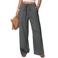 thumbnail image 1 of LTTVQM Women's Wide Leg Beach Pants Elastic Waist Lightweight Casual Linen Flowy 2026 Summer Palazzo Lounge Trousers with Pockets Dark Gray L, 1 of 5