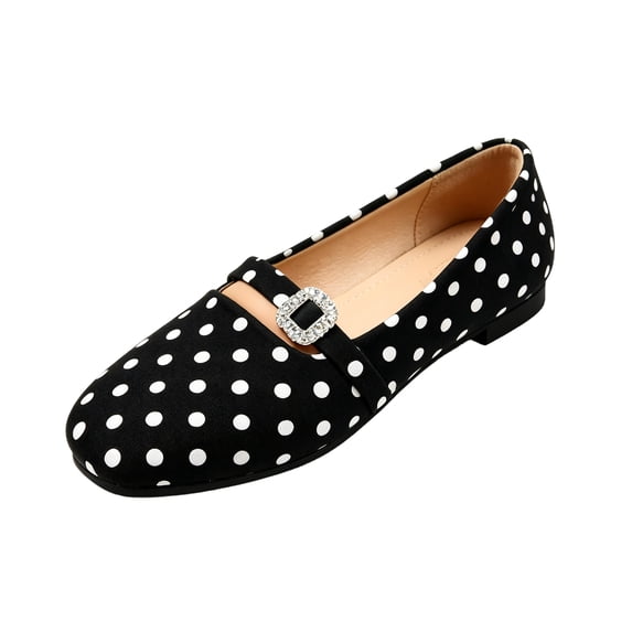 LTTVQM Womens Ballet Flats Casual Slip on Buckle Strap Square Toe Polka Dot Mary Jane Shoes Lightweight Comfortable Arch Support Work Flat Shoes Black 39(US-7.5)