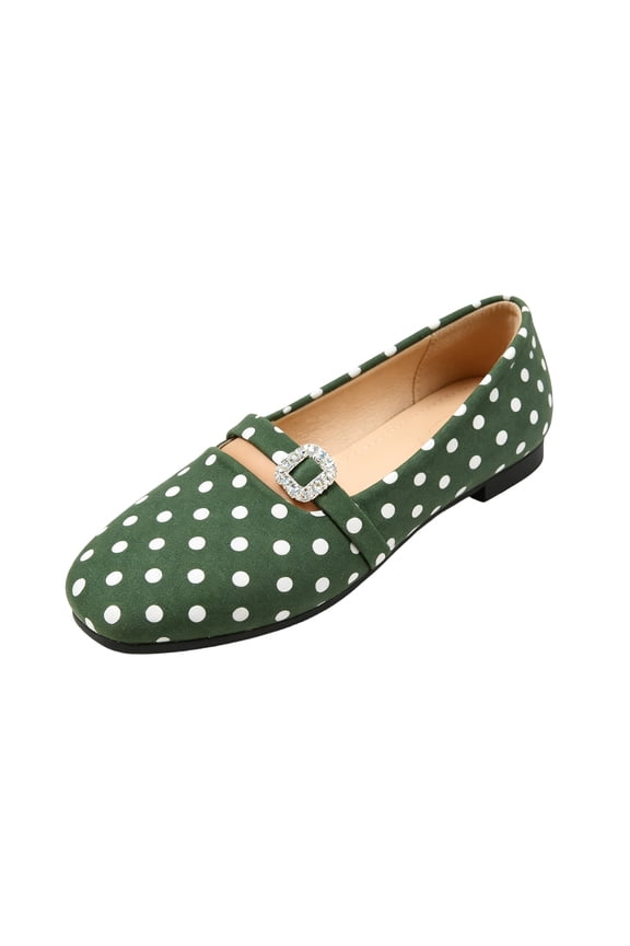 Womens Ballet Flats Casual Slip-On Adjustable Strap Square Toe Polka Dot Mary Jane Shoes Lightweight Soft Arch Support Dance Flat Shoes Green 39(US-7.5)