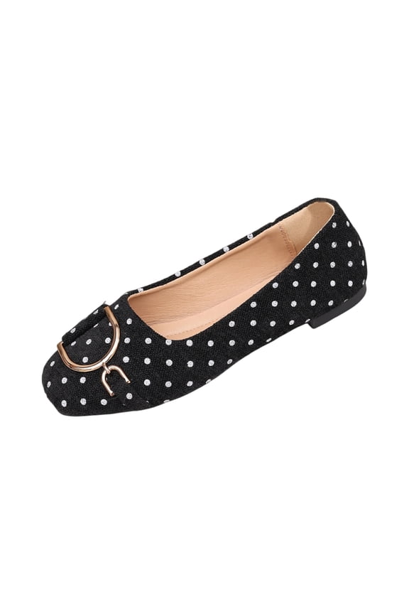 Womens Ballet Flats Elegant Slip on Polka Dot Square Toe Mary Jane Shoes Lightweight Comfortable Arch Support Dance Flat Shoes Black 41(US-8.5)