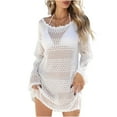 thumbnail image 1 of LTTVQM Womens Bathing Suit Coverup Vacation Long Sleeve Summer Dresses Mesh Knit Swim Dress Crochet Cover Ups Hollow Out Swimwear White S, 1 of 9