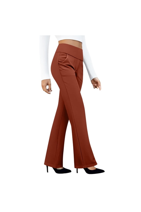 Womens Dress Pants Pants with Pockets Bootcut Flare Yoga Stretchy Business Casual Work Pant High Waisted 2026 Trousers Brown XL