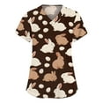 thumbnail image 1 of LTTVQM Womens Easter Scrub Tops Rabbits Eggs Print Funny Short Sleeve Scrub Tops Loose Fit V Neck Fashion Tops with Pockets Brown L, 1 of 5
