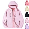 thumbnail image 1 of LTTVQM Womens Fleece Jacket Hooded Full Zip Warm Winter Coat Drawstring Relax Fit Classic Hood Casual Trendy Outerwear Tops, 1 of 9