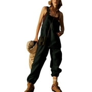 LTTVQM Womens Fleece Overalls One-piece Bibs Jumpsuits Adjustable Suspender Straps Warm Winter Fuzzy Ski Pants Black L