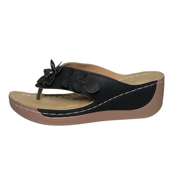 LTTVQM Womens Flip Flops Non-Slip Comfortable Cushion Arch Support Orthopedic Thong Sandals Open Toe Lightweight Breathable Lounge Walking Sandals Black 36(US-5.5)
