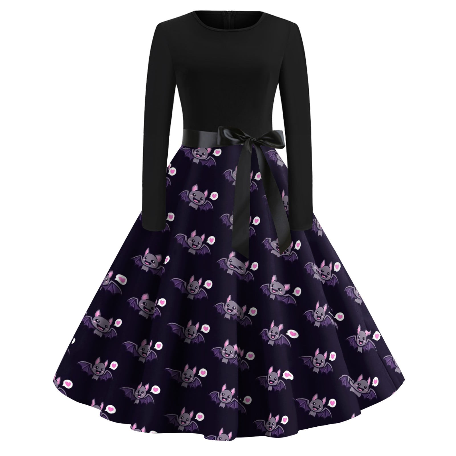 LTTVQM Womens Halloween Dress Crew Neck Midi Dress Long Sleeve