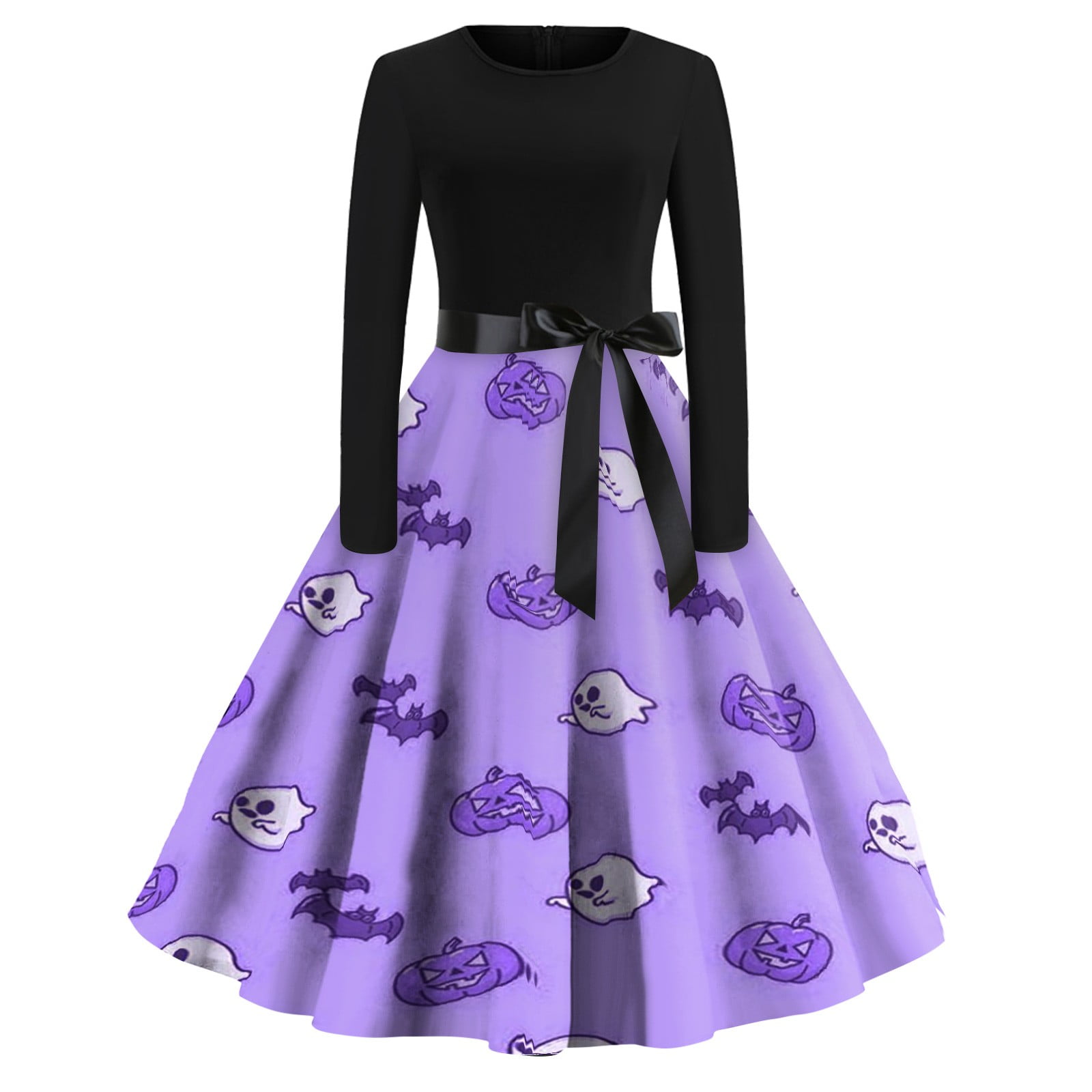 LTTVQM Womens Halloween Dress Halloween Print Crew Neck Long Sleeve