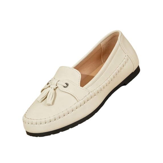 LTTVQM Womens Loafers Business Casual Flats Shoes Slip On Comfortable Lightweight Penny Loafers Work Office Driving Flats Dress Shoes White 38(US-7)