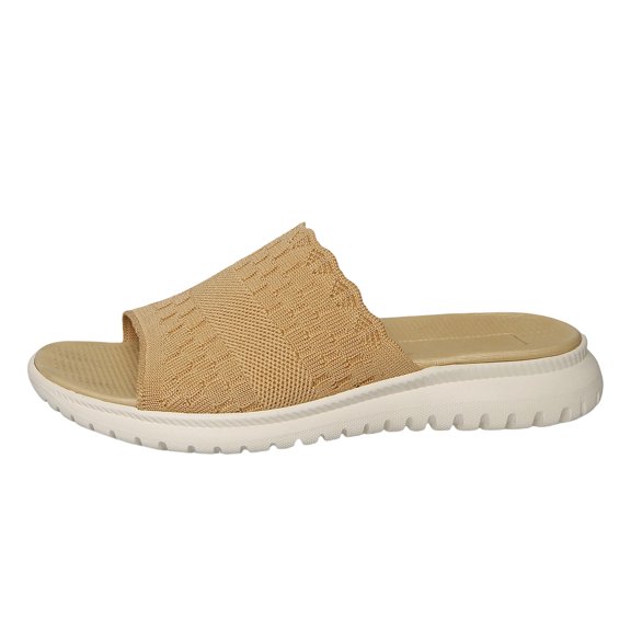 LTTVQM Womens Orthopedic Sandals Arch Support Slip on Comfortable Mesh Knit Breathable Memory Foam Slide Sandals Anti-Slip Gum Sole Summer Lounge Walking Sandals Khaki 40(US-8)