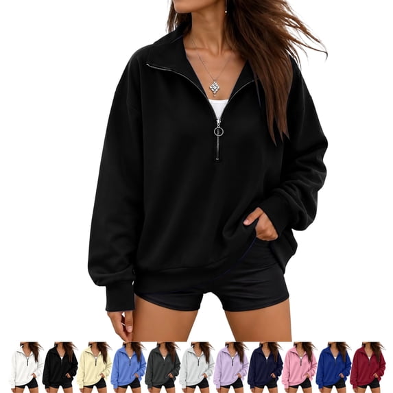 LTTVQM Womens Oversized Quarter Zip Up Sweatshirts Half Zip Cropped Pullover Warm Winter Outdoor Clothing