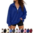 thumbnail image 1 of LTTVQM Womens Oversized Quarter Zip Up Sweatshirts Half Zip Pullover Cropped‑Style Fall‑Winter Street Tops, 1 of 7