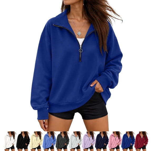 LTTVQM Womens Oversized Quarter Zip Up Sweatshirts Half Zip Pullover Cropped‑Style Fall‑Winter Street Tops