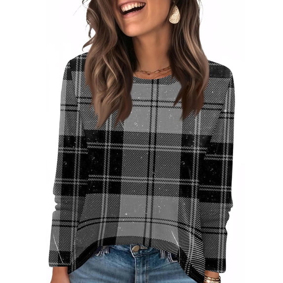 LTTVQM Womens Shirts Long Sleeve Color Block Casual Crewneck T Shirts Cute Tops Spring Fall Fashion Clothing Light Gray S