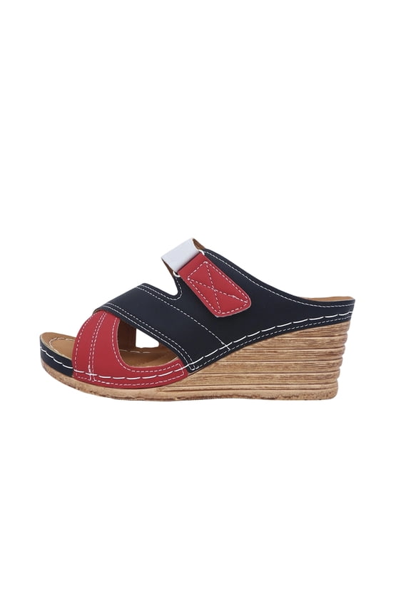 Womens Slip-On Wedge Sandal 2026 Comfortable Spring Summer with Buckle Detail Lightweight Rubber Outsole for All-Day Comfort and Support Red 36(US-5.5)